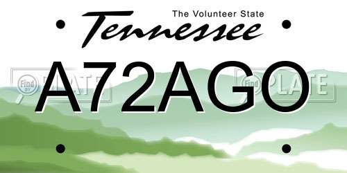 A72AGO Tennessee License Plate