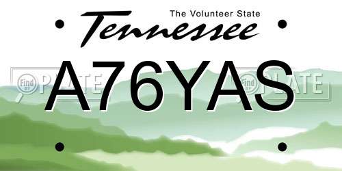 A76YAS Tennessee License Plate