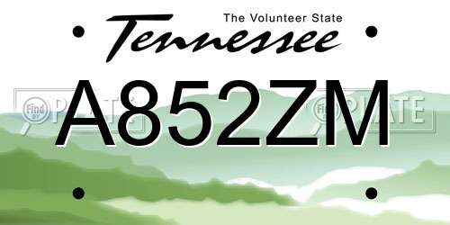 A852ZM Tennessee License Plate