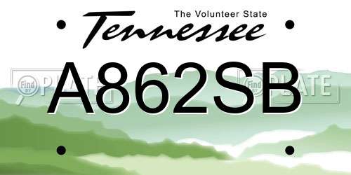 A862SB Tennessee License Plate