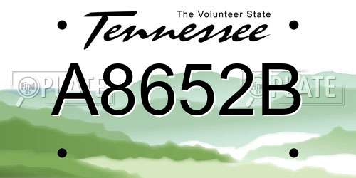 A8652B Tennessee License Plate