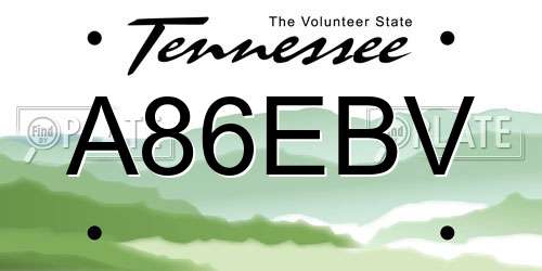 A86EBV Tennessee License Plate