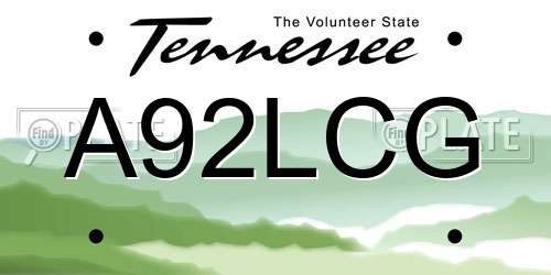 A92LCG Tennessee License Plate
