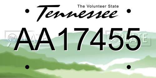 AA17455 Tennessee License Plate