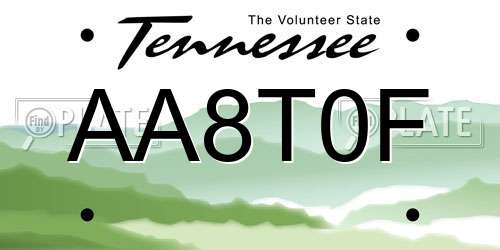 AA8T0F Tennessee License Plate