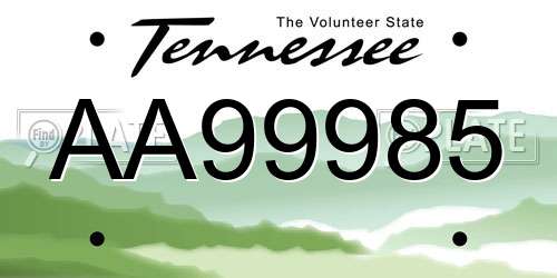 AA99985 Tennessee License Plate
