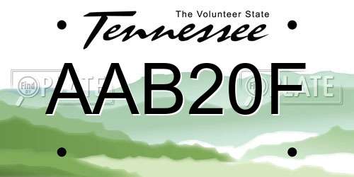 AAB20F Tennessee License Plate