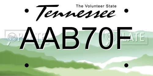 AAB70F Tennessee License Plate