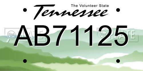 AB71125 Tennessee License Plate