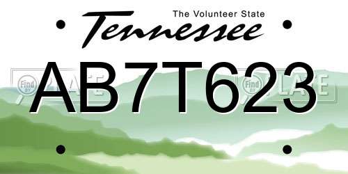 AB7T623 Tennessee License Plate