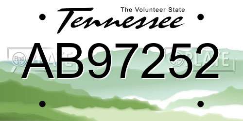 AB97252 Tennessee License Plate