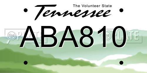 ABA810 Tennessee License Plate