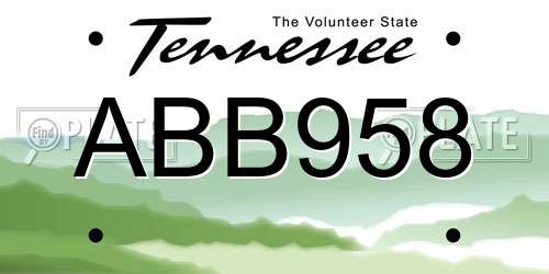 ABB958 Tennessee License Plate