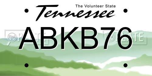 ABKB76 Tennessee License Plate
