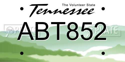 ABT852 Tennessee License Plate
