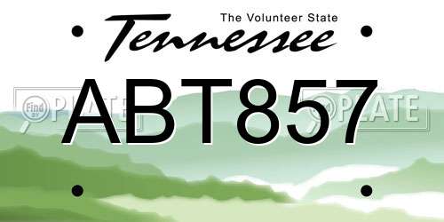 ABT857 Tennessee License Plate