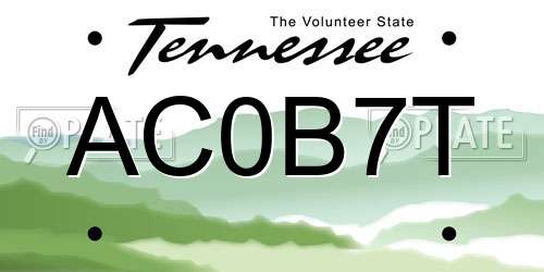 AC0B7T Tennessee License Plate