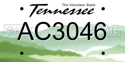 AC3046 Tennessee License Plate