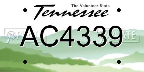 AC4339 Tennessee License Plate