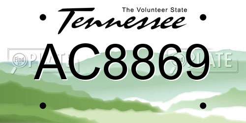AC8869 Tennessee License Plate