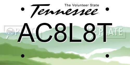 AC8L8T Tennessee License Plate