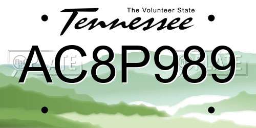 AC8P989 Tennessee License Plate