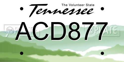 ACD877 Tennessee License Plate