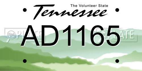 AD1165 Tennessee License Plate