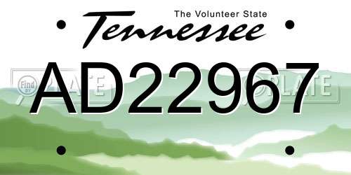 AD22967 Tennessee License Plate