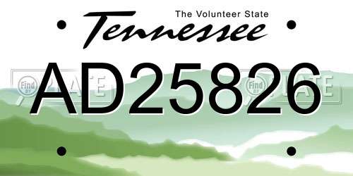 AD25826 Tennessee License Plate