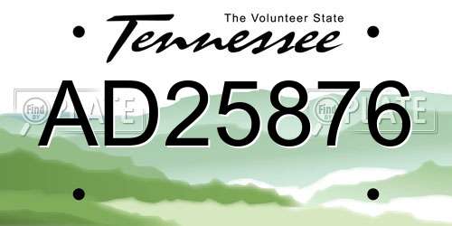 AD25876 Tennessee License Plate