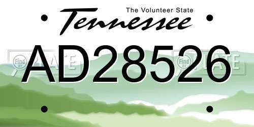 AD28526 Tennessee License Plate