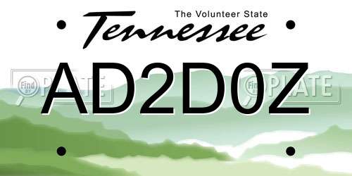 AD2D0Z Tennessee License Plate