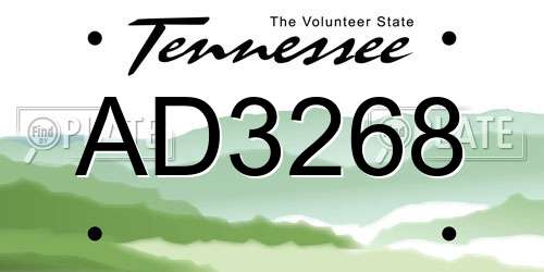 AD3268 Tennessee License Plate