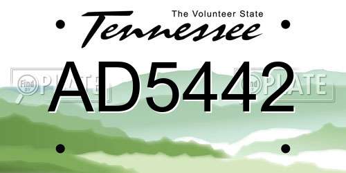 AD5442 Tennessee License Plate