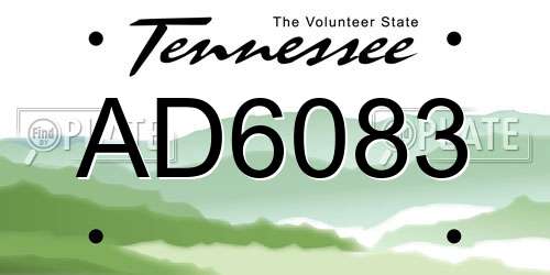 AD6083 Tennessee License Plate