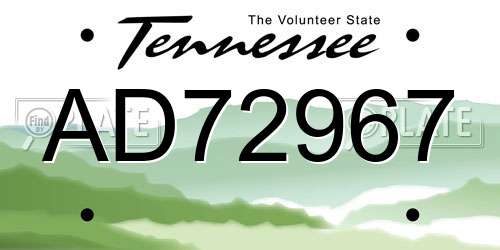 AD72967 Tennessee License Plate