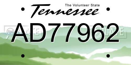 AD77962 Tennessee License Plate