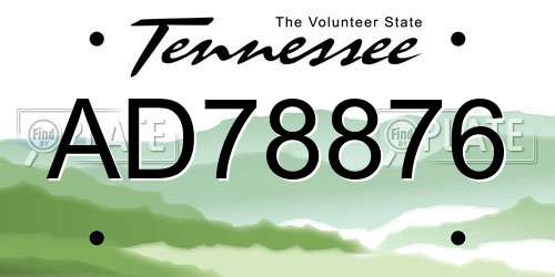 AD78876 Tennessee License Plate