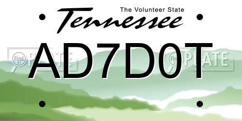 AD7D0T Tennessee License Plate