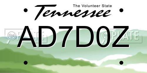 AD7D0Z Tennessee License Plate