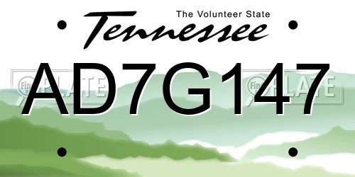 AD7G147 Tennessee License Plate