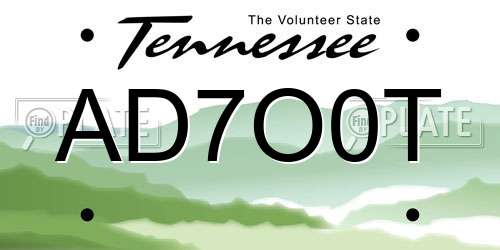 AD7O0T Tennessee License Plate
