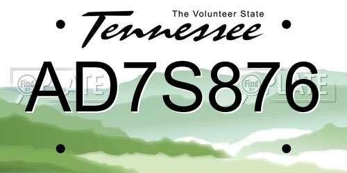 AD7S876 Tennessee License Plate