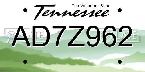 AD7Z962 Tennessee License Plate