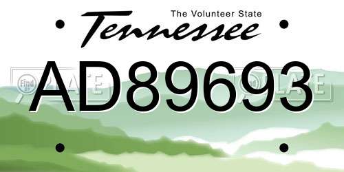 AD89693 Tennessee License Plate
