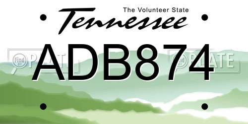 ADB874 Tennessee License Plate