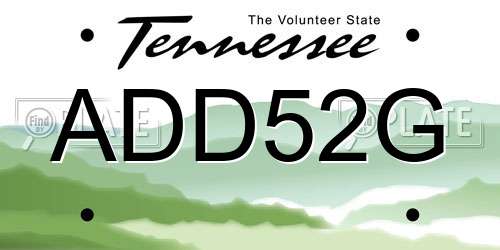 ADD52G Tennessee License Plate