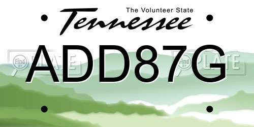 ADD87G Tennessee License Plate