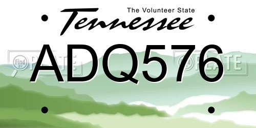 ADQ576 Tennessee License Plate